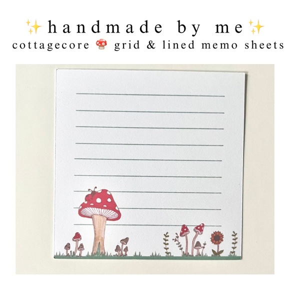 ✨handmade by me✨ cottagecore 🍄 grid & lined memo sheets 3” x 3” - Picture 8 of 11